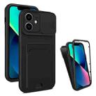 3 in 1 Sliding Camshield Card Phone Case For iPhone 11(Black + Black) - 1