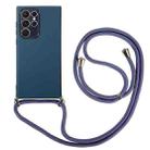 For Samsung Galaxy S22 Ultra 5G Electroplated Silicone Phone Case with Lanyard(Blue) - 1