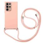 For Samsung Galaxy S22 Ultra 5G Electroplated Silicone Phone Case with Lanyard(Pink) - 1