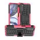 For Motorola Moto G22/E32 Tire Texture TPU + PC Phone Case with Holder(Pink) - 1