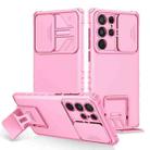 For Samsung Galaxy S22 Ultra 5G Stereoscopic Holder Sliding Camshield Phone Case(Pink) - 1