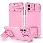 For iPhone 12 Stereoscopic Holder Sliding Camshield Phone Case(Pink) - 1