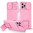 Stereoscopic Holder Sliding Camshield Phone Case For iPhone 13 Pro(Pink) - 1