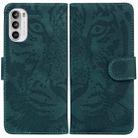 For Motorola Moto G52 Tiger Embossing Pattern Horizontal Flip Leather Phone Case(Green) - 1