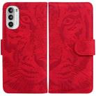 For Motorola Moto G52 Tiger Embossing Pattern Horizontal Flip Leather Phone Case(Red) - 1