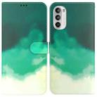 For Motorola Moto G52 Watercolor Pattern Horizontal Flip Leather Phone Case(Cyan Green) - 1