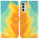 For Motorola Moto G52 Watercolor Pattern Horizontal Flip Leather Phone Case(Autumn Leaf Color) - 1