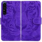 For Sony Xperia 1 IV Tiger Embossed Leather Phone Case(Purple) - 1