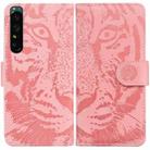 For Sony Xperia 1 IV Tiger Embossed Leather Phone Case(Pink) - 1