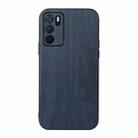 For OPPO A16 Wood Texture PU Phone Case(Blue) - 1