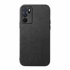 For OPPO A16 Wood Texture PU Phone Case(Black) - 1