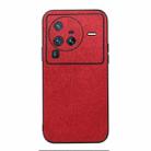 For Vivo X80 Pro Wood Texture PU Phone Case(Red) - 1