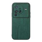 For Vivo X80 Pro Wood Texture PU Phone Case(Green) - 1