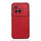 For Vivo X80 Wood Texture PU Phone Case(Red) - 1