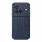 For Vivo X80 Wood Texture PU Phone Case(Blue) - 1