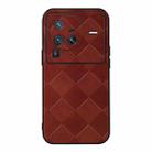 For Vivo X80 Pro Weave Plaid PU Phone Case(Brown) - 1