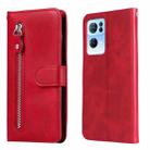 For OPPO Reno7 Pro 5G China & Global Fashion Calf Texture Zipper Horizontal Flip Leather Case(Red) - 1