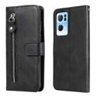 For OPPO Reno7 Pro 5G China & Global Fashion Calf Texture Zipper Horizontal Flip Leather Case(Black) - 1