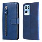 For OPPO Reno7 Pro 5G China & Global Fashion Calf Texture Zipper Horizontal Flip Leather Case(Blue) - 1