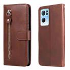 For OPPO Reno7 Pro 5G China & Global Fashion Calf Texture Zipper Horizontal Flip Leather Case(Brown) - 1