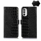 For Motorola Moto G52 4G Crocodile Top Layer Cowhide Leather Phone Case(Black) - 1