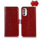 For Motorola Moto G52 4G Crocodile Top Layer Cowhide Leather Phone Case(Red) - 1
