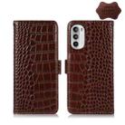 For Motorola Moto G52 4G Crocodile Top Layer Cowhide Leather Phone Case(Brown) - 1