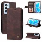 For Tecno Camon 18 Premier Skin Feel Life Tree Metal Button Leather Phone Case(Brown) - 1