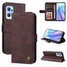 For OPPO Reno7 5G / Find X5 Lite Global Skin Feel Life Tree Metal Button Leather Phone Case(Brown) - 1