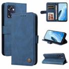 For OPPO Reno7 SE 5G Skin Feel Life Tree Metal Button Leather Phone Case(Blue) - 1