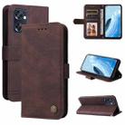 For OPPO Reno7 SE 5G Skin Feel Life Tree Metal Button Leather Phone Case(Brown) - 1