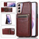 For Samsung Galaxy S21 5G Solid Color PC + TPU Protective Case with Holder & Card Slots(Brown) - 1