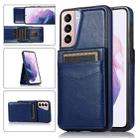 For Samsung Galaxy S21 5G Solid Color PC + TPU Protective Case with Holder & Card Slots(Blue) - 1