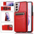For Samsung Galaxy S21 5G Solid Color PC + TPU Protective Case with Holder & Card Slots(Red) - 1