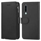 For Huawei P30 Microfiber Zipper Horizontal Flip Leather Case(Black) - 1