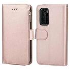 For Huawei P40 Microfiber Zipper Horizontal Flip Leather Case(Rose Gold) - 1