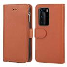 For Huawei P40 Pro / P40 Pro+ Microfiber Zipper Horizontal Flip Leather Case(Brown) - 1