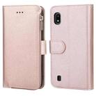 For Samsung Galaxy A10 Microfiber Zipper Horizontal Flip Leather Case(Rose Gold) - 1