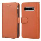 For Samsung Galaxy S10+ Microfiber Zipper Horizontal Flip Leather Case(Brown) - 1