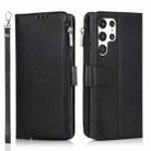 For Samsung Galaxy S22 Ultra 5G Microfiber Zipper Horizontal Flip Leather Case(Black) - 1