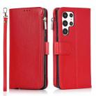 For Samsung Galaxy S22 Ultra 5G Microfiber Zipper Horizontal Flip Leather Case(Red) - 1