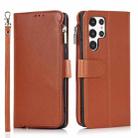 For Samsung Galaxy S22 Ultra 5G Microfiber Zipper Horizontal Flip Leather Case(Brown) - 1