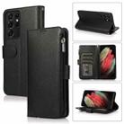 For Samsung Galaxy S21 Ultra 5G Microfiber Zipper Horizontal Flip Leather Case(Black) - 1