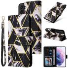 For Samsung Galaxy S22+ 5G Marble Bronzing Stitching Leather Phone Case(Black) - 1