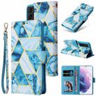 For Samsung Galaxy S22+ 5G Marble Bronzing Stitching Leather Phone Case(Blue) - 1