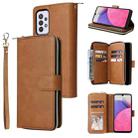 For Samsung Galaxy A33 5G 9 Card Slots Zipper Wallet Bag Leather Phone Case(Brown) - 1