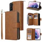For Samsung Galaxy S22+ 5G 9 Card Slots Zipper Wallet Bag Leather Phone Case(Brown) - 1