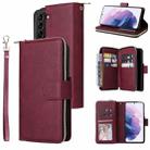 For Samsung Galaxy S22+ 5G 9 Card Slots Zipper Wallet Bag Leather Phone Case(Wine Red) - 1