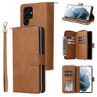 For Samsung Galaxy S22 Ultra 5G 9 Card Slots Zipper Wallet Bag Leather Phone Case(Brown) - 1