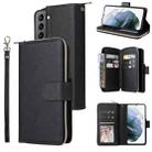 For Samsung Galaxy S22 5G 9 Card Slots Zipper Wallet Bag Leather Phone Case(Black) - 1